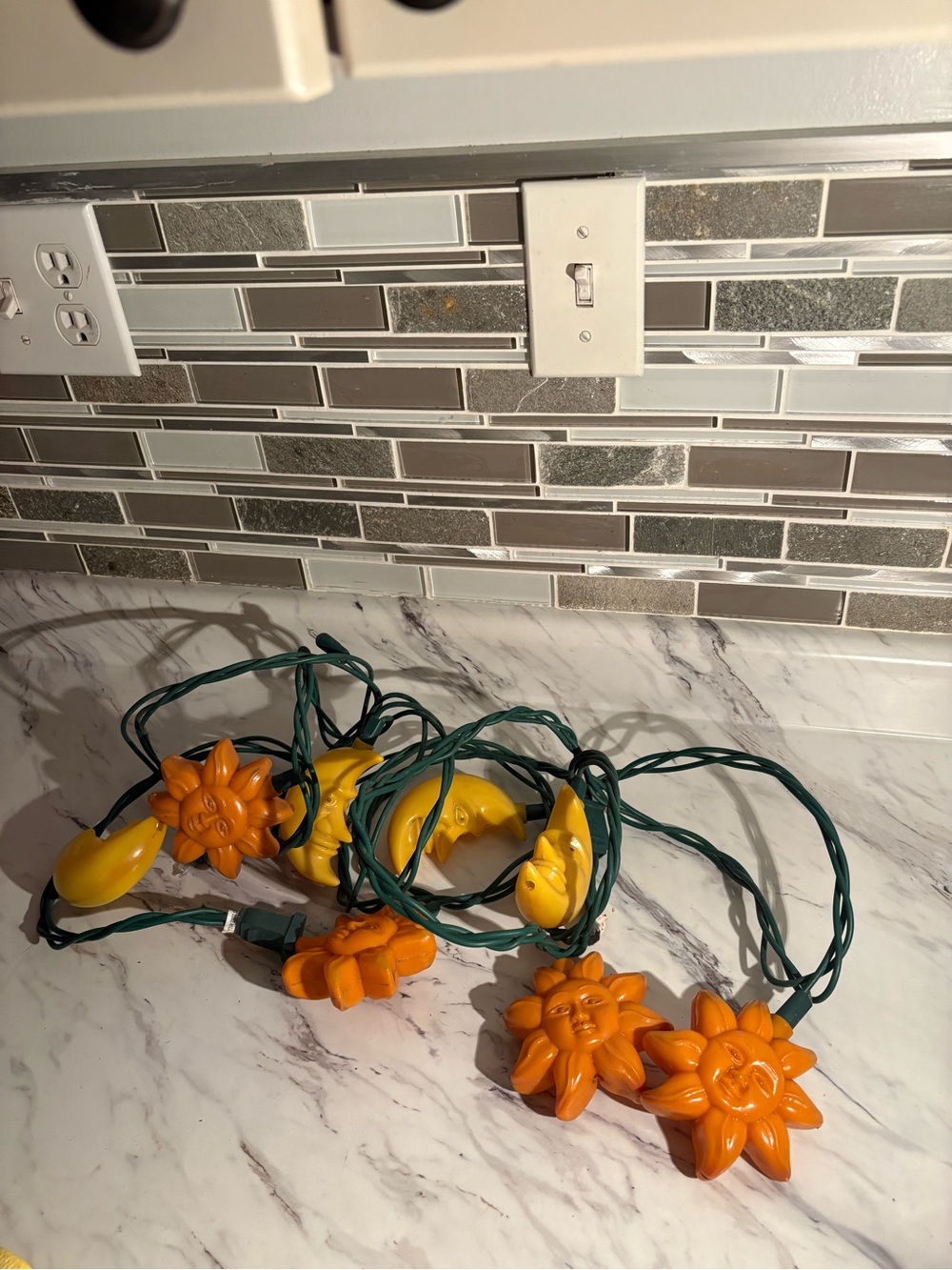 VINTAGE Celestial Sun & Moon Blow Mold Patio Outdoor String Lights RARE 1990s